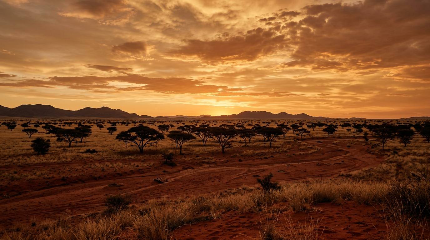 Namibian savanna at golden hour